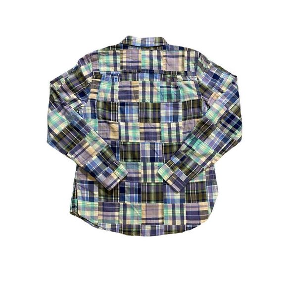 L.L. Bean Madras Blue Plaid Patchwork Long Sleeve Button Up Top | Size XS - Picture 2 of 4